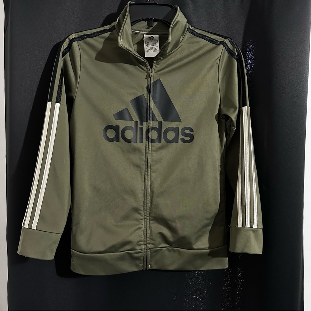 Adidas Khaki Green Zip-Up Jacket. Size 10/12. Boys track jacket.